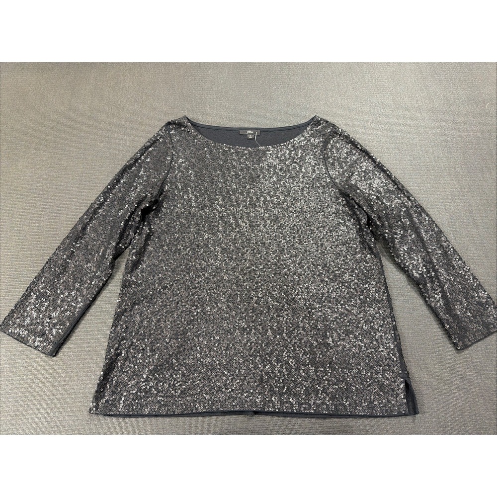 New Jcrew Large Sequined three-quarter-sleeve boatneck top Item AE984 Black